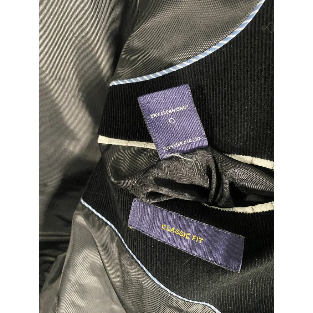 Stafford Blazer Mens‎ 46 L Black Corduroy Classic Fit Sport Coat Elbow Patch